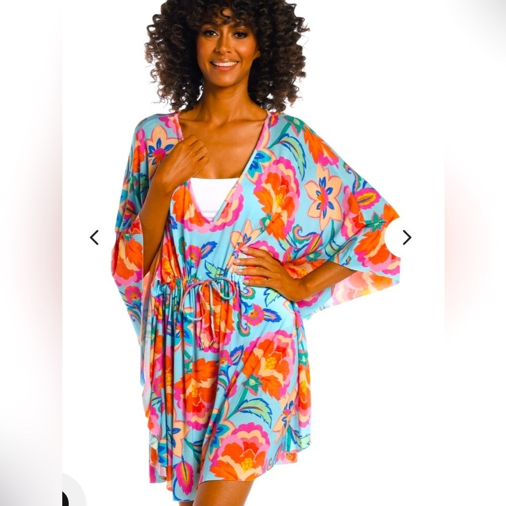 La Blanca Breezy Beauty V-Neck Caftan Floral Multicolor Swim Cover-Up